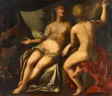 attributed to Maffeo Verona, Angelica and Medoro, Oil on canvas (relined)