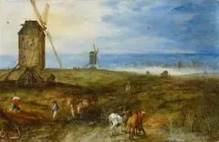 Jan Brueghel the Elder, Wide Landscape with Windmills, Oil on copper