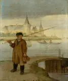 Arent Arentsz., called Cabel, attributed to, Fisher on a Bridge with Muiderslot in the Background, Oil on panel