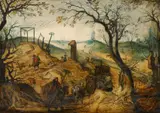 Sebastiaan Vrancx, Autumn Landscape with Shepherds, Oil on panel (parquetted)