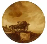 Maerten Fransz. van der Hulst, Horse and Cart Crossing a Wooden Bridge, Oil on panel (parquetted)