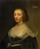 attributed to Jan Antonisz van Ravesteyn, Portrait of a Lady in a Pearl Necklace, Oil on panel (parquetted)