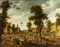 Joost Cornelisz Droochsloot, Peasant Festival in a Village Square, Oil on canvas (relined)