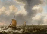 Cornelis Stooter, Sailing Ships in Rough Seas, Oil on panel