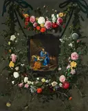 Daniel Seghers Simon de Vos, A Medallion in a Floral Garland, Oil on canvas (relined)