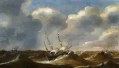 Claes Claesz. Wou, Ships in Stormy Seas, Oil on panel