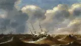 Claes Claesz. Wou, Ships in Stormy Seas, Oil on panel