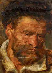 Flemish School 17th century, Head of a Bearded Man (Oil Sketch), Oil on panel