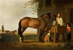 Aelbert Cuyp, Horse at the Trough, Oil on panel (parquetted)