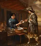 Jan Victors, A Lady Giving Alms to a Beggar Boy, Oil on canvas (edges relined)