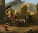 Johannes Lingelbach, Tullia Driving over the Body of her Father Servius Tullius, Oil on panel