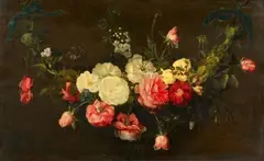 Frans Ykens, A Floral Swag, Oil on panel (parquetted)