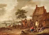 Philips Wouwerman, Peasants and Horsemen before a Tavern