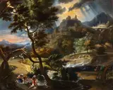called Tempesta Pieter Mulier, Landscape with Figures Fleeing from a Storm, Oil on canvas (relined)