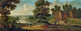 Jan Frans van Bredael, Figures in a Village by a River, Oil on canvas (relined)