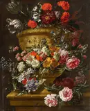 Jan Baptist Bosschaert, Pair of Still Lifes with Flowers in Stone Vases, Oil on canvas (relined). Each