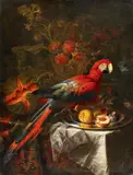 Gabriele Salci, Fruit Still Life with a Parrot, Oil on canvas (relined)