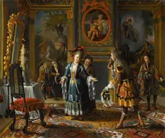 Matthijs Naiveu, Elegant Company in an Interior, Oil on canvas (relined)