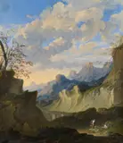 attributed to Franz de Paula Ferg, Figures in a Rocky Landscape, Oil on canvas (relined)