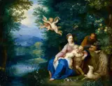 Charles (Karel) Beschey, Landscape with the Holy Family, Oil on copper