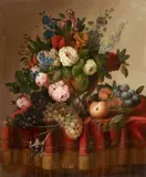 Louis Vidal, Still Life with Flowers and Fruit, Oil on canvas (relined)