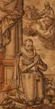 attributed to Pieter Pourbus, Kneeling Donor in Armour Kneeling Female Donors, Brown ink and wash, highlighted in white, on brown paper. Each