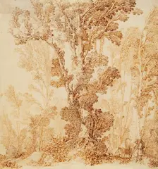 Monogrammist Pm, Wooded Landscape with Travellers, Brown ink on parchment