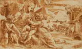 Paolo Farinati, Landscape with the Virgin and Child and Saint John, Brown ink and wash on laid paper