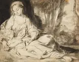 Seated Virgin with Child in a Landscape by Anthonis van Dyck Flemish School 17th century, Brown ink and was, sold Nov 2016