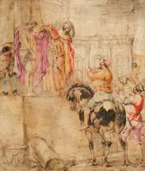 Leonaert Bramer, Ecce Homo, Black, grey, and brown watercolour, ink, and wash on parchment, mounted