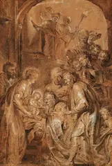 attributed to Lucas Vorsterman, The Adoration of the Magi, Black and white chalk