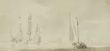 Willem van de Velde the Younger, Sailing Ships at Harbour, Grey ink and was