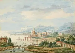 Abraham Rademaker, A Southern Landscape Capriccio, Watercolour on textured paper