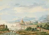Abraham Rademaker, A Southern Landscape Capriccio, Watercolour on textured paper
