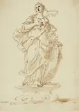 Venetian School 18th century, Saint Catherine, Brown ink and was