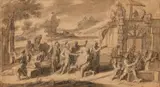 François-Alexandre Verdier, A Commander Surveying the Construction of a Temple, Black chalk, grey was