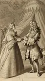 Jacob Wilhelm Mechau, An Elegant Couple in a Bedchamber, Grey ink and was
