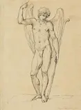 attributed to Angelika Kauffmann, A Standing Angel Verso: Hercules and Venus, Black ink and was