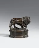 A 17th century North Italian bronze figure of a striding lion by Northern Italy 17th century, Cast in the round and chased, with presumably original patina.. A finely cast bronze figurine made by a follower of Giam, sold Nov 2016