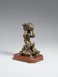 Probably Flemish 17th century, A 17th century bronze figure of Triton riding a turtle, presumably Flemish, Cast in the round and patinated.. A small statuette depicting the fish-tailed sea god Triton riding a turtle and carrying a large shell above his head. To be viewed in the round. Wear to the patina, mounted on a newer marble base
