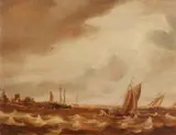 Coastal Landscape with Sailing Boats on Rough Seas by follower of Abraham van Beijeren, Oil on panel, offered Sep 2016