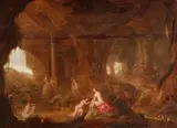Abraham van Cuylenborch, Diana and her Nymphs bathing in a Grotto, Oil on panel