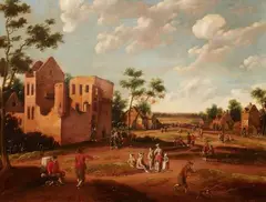 Cornelis Droochsloot, Lively Village Street, Oil on panel