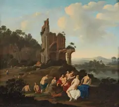 Jan van Haensbergen, Landscape with bathing Nymphs, Oil on canvas (relined)