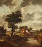 Village Landscape by follower of Meindert Hobbema, Oil on canvas, offered Sep 2016