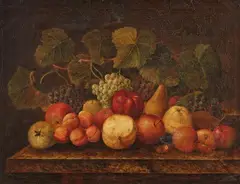 Joannes Hermans, Still Life with Fruit and Vine Leaves, Oil on canvas (relined)