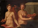 Probably Italian School, 16th century, Allegorical Scene, Oil on panel (parquetted)