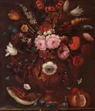 Still Life with Flowers and Fruit by Italian School, Oil on canvas (relined), sold Sep 2016