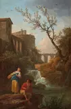 Pair of Fishers near Tivoli by attributed to Charles François Lacroix de Marseille, Oil on canvas, sold Sep 2016