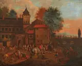 attributed to Theobald Michau, At the Market, Oil on canvas